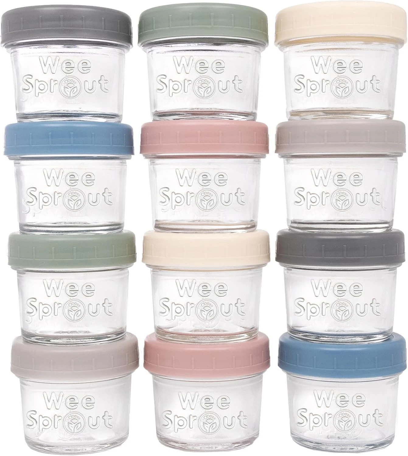 Glass Baby Food Storage Jars W/Lids (4 Oz, 12 Pack Set) Snack, Puree, Reusable S