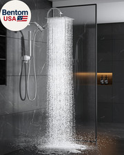 All Metal Dual Shower Heads Combo with Curved Extension Arm, 10" Rain Shower Hea