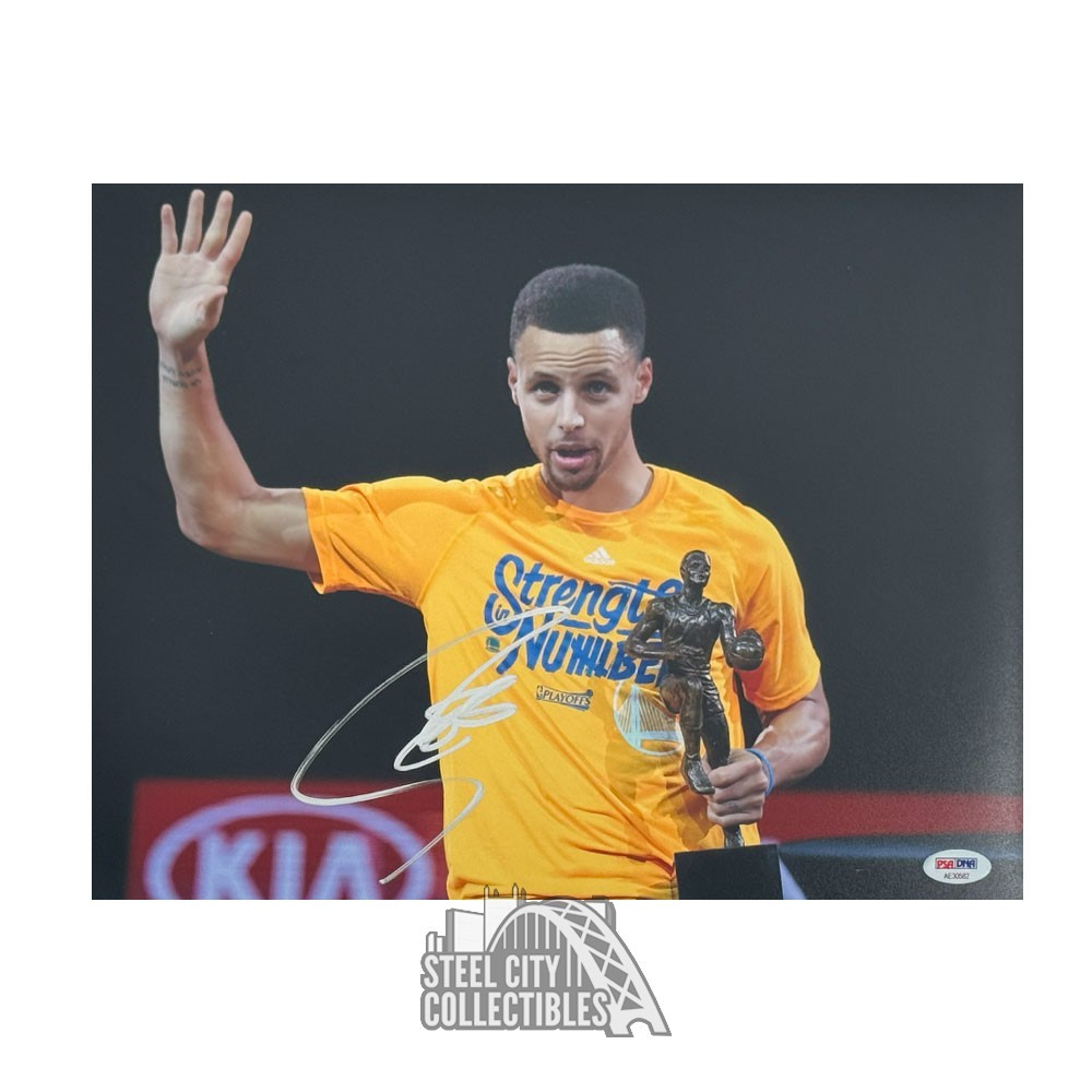Stephen Curry Autographed Golden State 11x14 Photo -PSA/DNA (Trophy, Silver Ink)