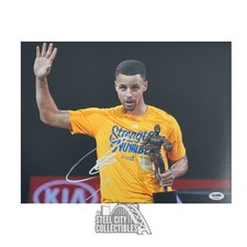 Stephen Curry Autographed Golden State 11x14 Photo -PSA/DNA (Trophy, Silver Ink)