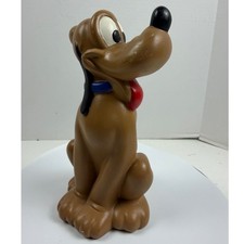 Vintage Disney Pluto Hand Painted Ceramic Figurine Brown Blue Collar Collectible