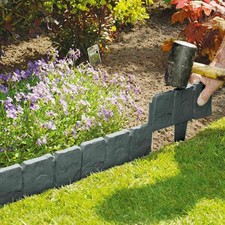 GREY STONE EFFECT PLASTIC LAWN EDGING Grass Garden Plant Flower Bed Border