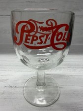 Set of 2 Vintage 1970s Pepsi Cola Thumbprint Goblets 6 Inch Red Script Logo