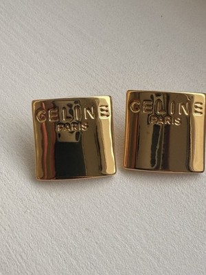 Celine Paris Vintage Ohrringe goldfarben rechteckig Statement