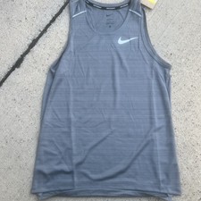 Nike Stride Dri-Fit Miler Running Men Size Small Tank Top Smoke Grey AJ7562-085