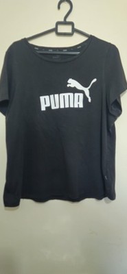 Puma T-Shirt schwarz Logo Damen UK 18 Kurzarm Freizeit Baumwolle Oberteil Tee