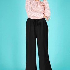 Black Wide Leg Pants: Women Palazzo Trousers with Pockets -