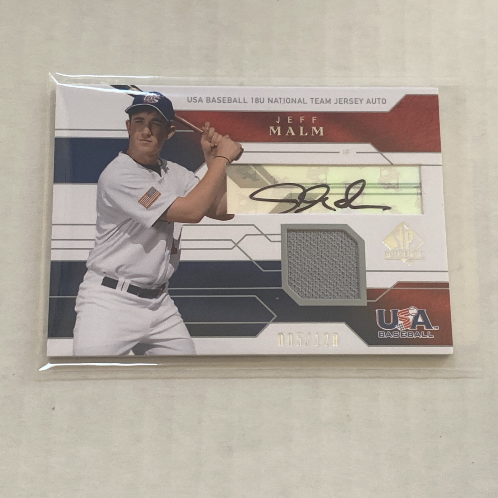 2008 SP Authentic USA Baseball Jeff Malm Game Used Patch Auto Autograph /120