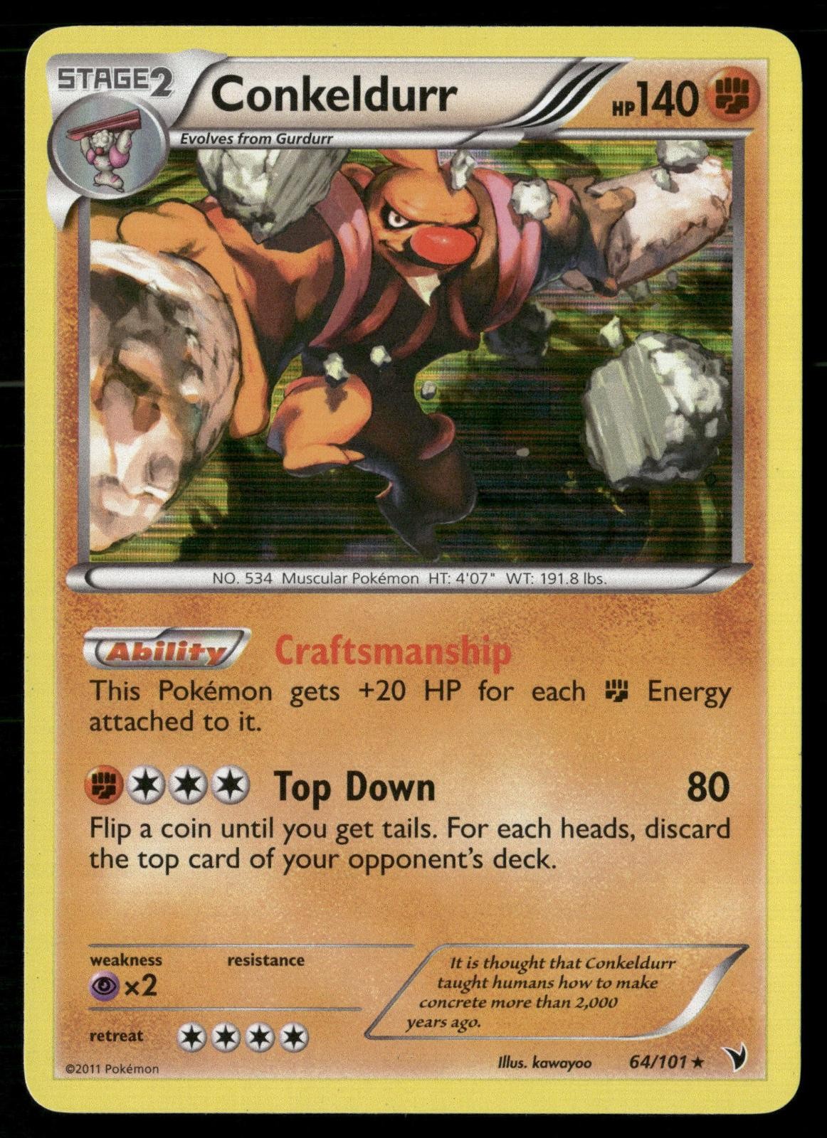 Conkeldurr 64/101 Holo Rare Noble Victories Pokemon NM