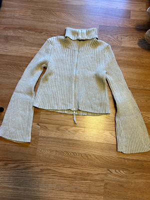 Sofia Jeans by Sofia Vergara Beige Solid Knit Turtleneck Full Zip Sweater S