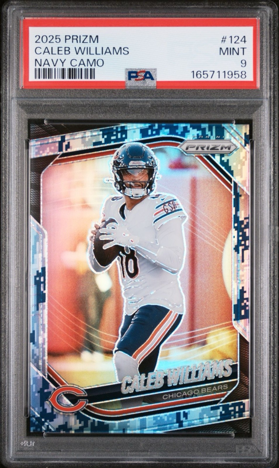 2025 Panini Prizm - Caleb Williams Navy Camo Prizm 18/25 #124 PSA 9