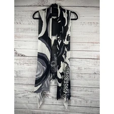 Adore Kimono Vest Women's Medium Black White Sheer Open Front Abstract Print