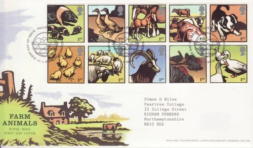 GB Stamps First Day Cover Farmland Animals, Dog, Horse SHS eggs in basket 2005