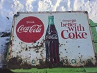 Vintage Original Things Go Better With Coke 1960 Patina Sign 27 7/8"× 20"