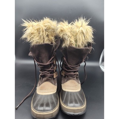 Sorel Joan of Arctic Brown Faux Fur Snow Winter Boots Women s Size 10