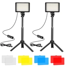 LED Video Light 2-Pack, 5600K Dimmable USB Photo Lights with Mini Tripod and ...