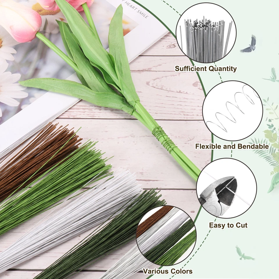 120件装花艺丝0.35毫米28号花卉花杆丝,镀锌银色 — 第 3/4 张图片