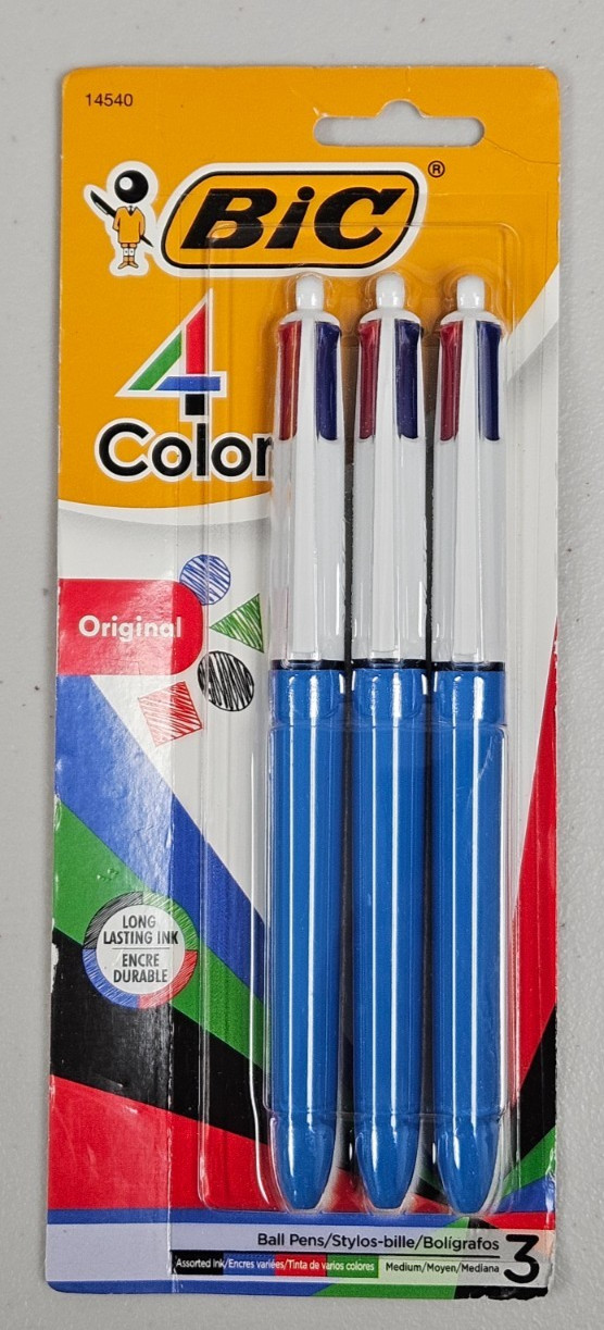 BIC 4-Color Ball Pen Medium Point 1.0mm Assorted Ink 3-Count Pack of 3 Green Red