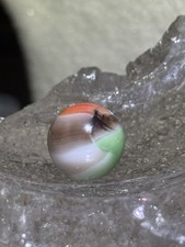 Vintage Akro Agate Slag Marble 15mm Green White Orange Flame Patch Glass
