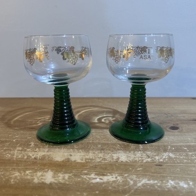Luminarc Glasses with Green base & Clear Cup with Grape & Leaf Design Set Of Two