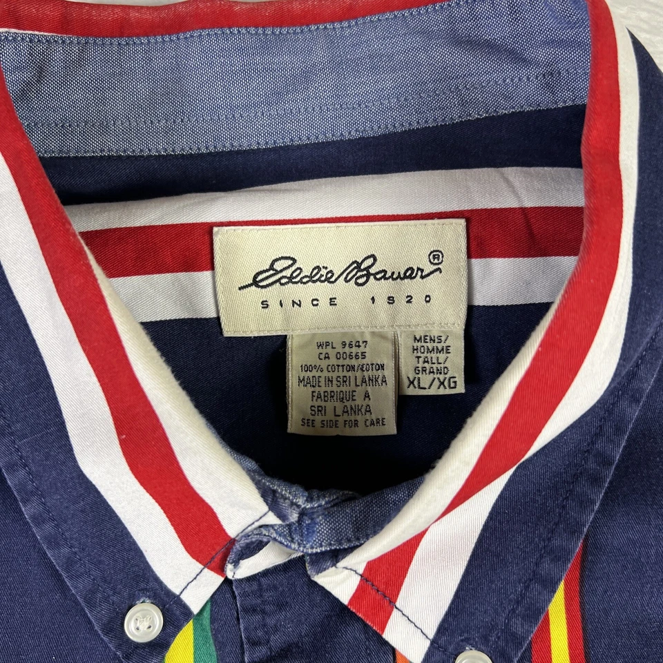 Eddie Bauer Men’s XL Tall  Shirt Button-Up Long Sleeve Striped Cotton Nautical - Image 2 of 4