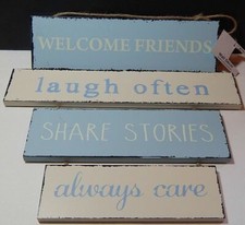 Welcome Sign Plank Wall Decor Hanging Wood Distressed Look Coastal Colors NWT