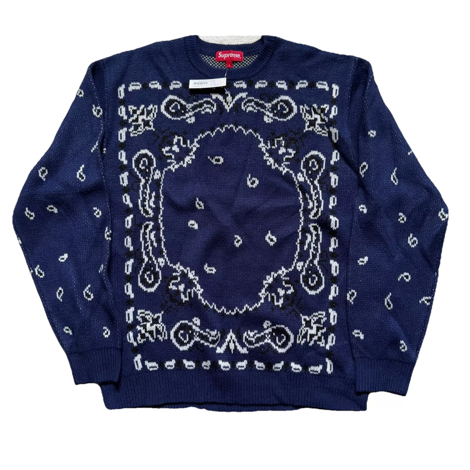 Grand pull bandana bleu marine acrylique Supreme