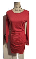 BTFBM Women's Dress Ruched Bodycon long Sleeve Casual Hot Pink Size S ~