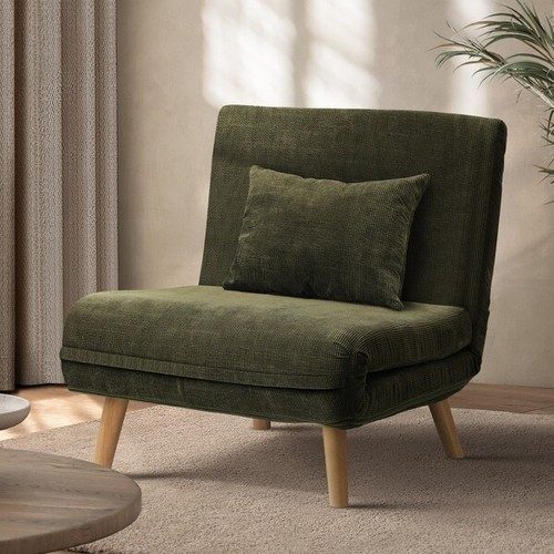 Sofa Bed Lounge Chair Polyester Recliner Wood Leg Single Seat Green - Picture 9 of 9
