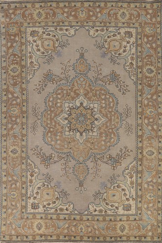 Vintage Brown Over-Dyed Wool Handmade Tebriz Living Room Rug Area Carpet 7x9
