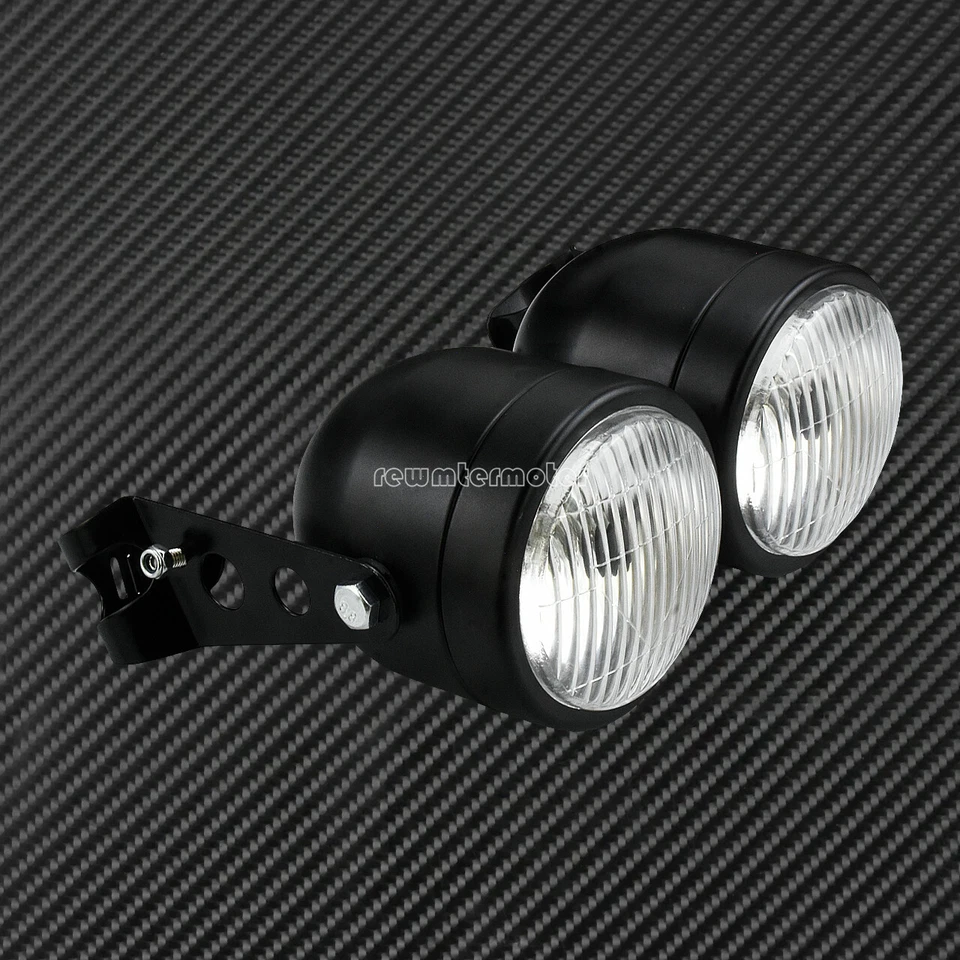 Doble Faro Negro Moto Doble Doble Lámpara Montaje Street Fighter Universal Foto 2 de 4