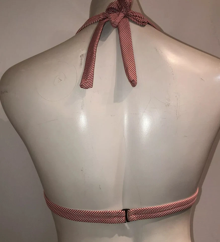 Top de natación halter de bikini Banana Republic para mujer triángulo mediano rosa a rayas Foto 3 de 4