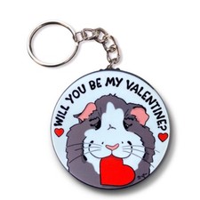Black and White Guinea Pig Valentines Day Keychain Handmade Art Gift Accessory