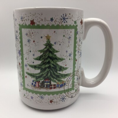 Christmas Stoneware 16 oz Mug Green Tree North Pole Postage Stamp Dec 25 Arctic