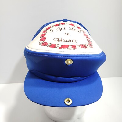 I Got Lei'd In Hawaii Cabbie Cap Snapback Blue White Mesh Titch Button Mens