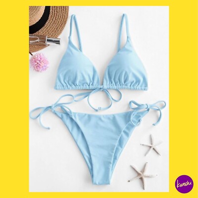 ZAFUL Damen gepolstertes Triangel Bikini Set, türkis, Small UK 8 10 (EU 36)