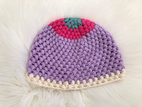Puff Stitch Hat/Toque, Adult M, Hand Crochet,Turquoise Pink,Lavender,Cream NEW - Picture 2 of 4