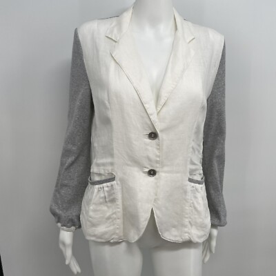 NICE CONNECTION Women s 40 Linen/cotton Blend Blazer Lightweight White/gray