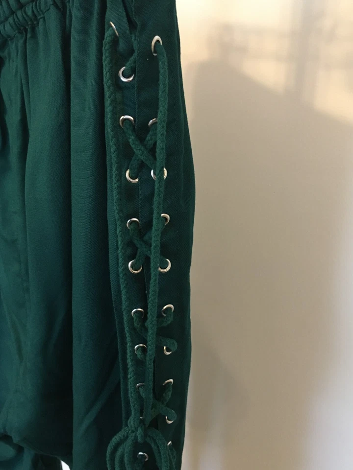 El Pirata Vestir Halloween Disfraz Pantalones Verde Oscuro Encaje Corbata Lados Para Hombres Grande Foto 4 de 4