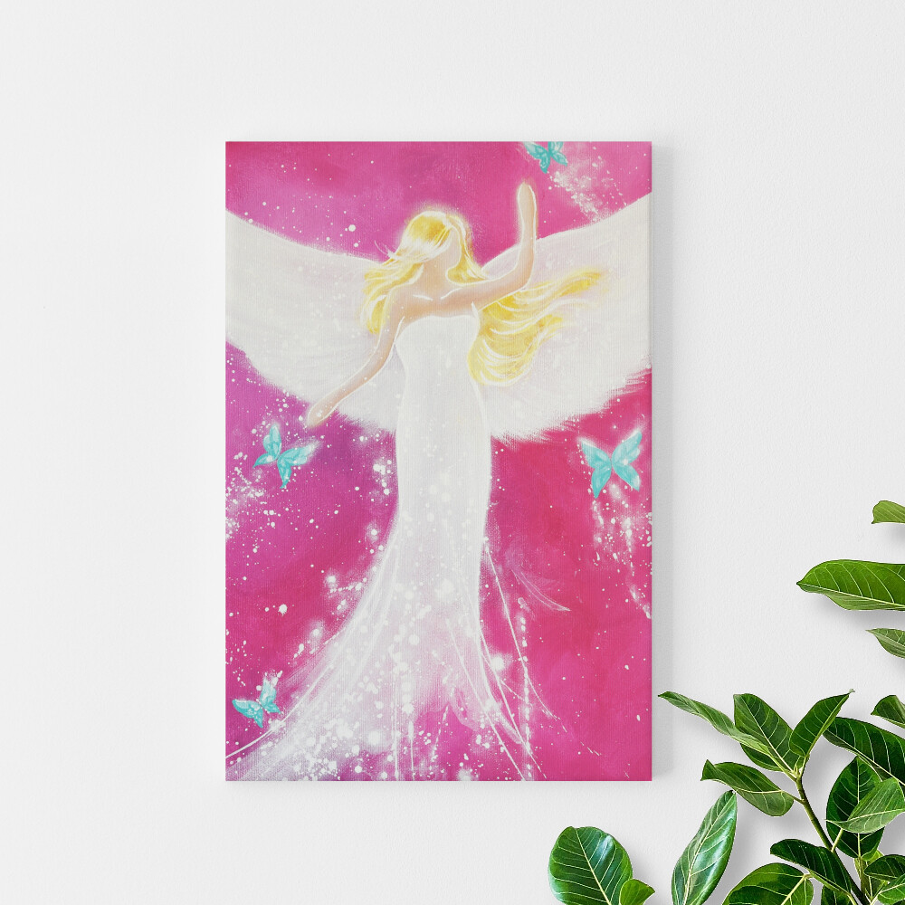 Schutzengel Bilder auf Leinwand "Ich bin Dein Licht" Engel Deko Schmetterlinge