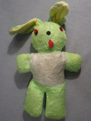 Lime Green /White Easter Bunny Plush Mid Century Carnival Felt Eyes  16'' Vintage