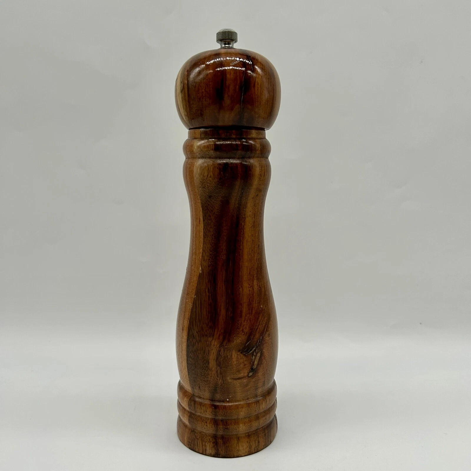 Vintage 9” Tiger Walnut Wood Pepper Grinder Pepper Mill