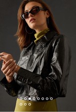 Maeve By Anthropologie Crinkle Faux Leather Crop Moto Jacket Women's Xs Black