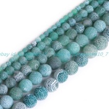 Natural Green Dream Fire Crackle Agate Frost Round Beads For Jewelry Making 15"
