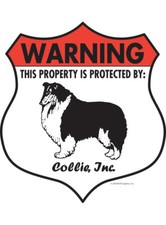 Warning Collie Property Protected - Beware Dog Aluminum Dog Sign - 7" x 8"