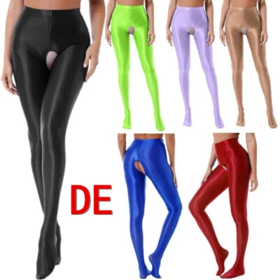 IEFIEL DE ranrann Damen Ouvertstrumpfhose glänzende Tights Offener Schritt Unterwäsche