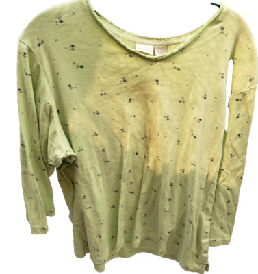 Cherokee Plus Size 18W-20W Green Floral Cotton Knit 3/4 Sleeve V Neck