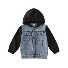 Kid Baby Boys Girls Jean Hooded Jacket Long Sleeve Button Down Demin Coat Cow...