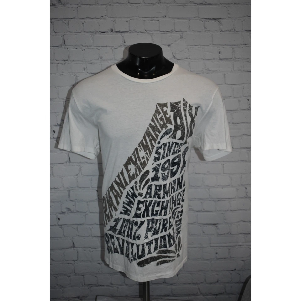 Armani Exchange T-Shirt Mens Size 2XL Tan White Blue Cotton Short Sleeve - Image 2 of 4