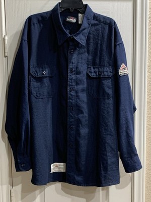 Bulwark  FR Shirt Mens 4 XL- Reg Blue Flame Resistant Work Button Front Pls Read